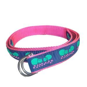 Vintage Leather Man Mens Needlepoint Web Belt Pink Navy Hippo D Ring XL